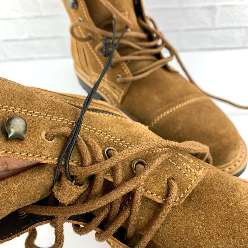 NEW! Frye Men’s Russell Suede Cognac Lace Up Cap Boots Size 8